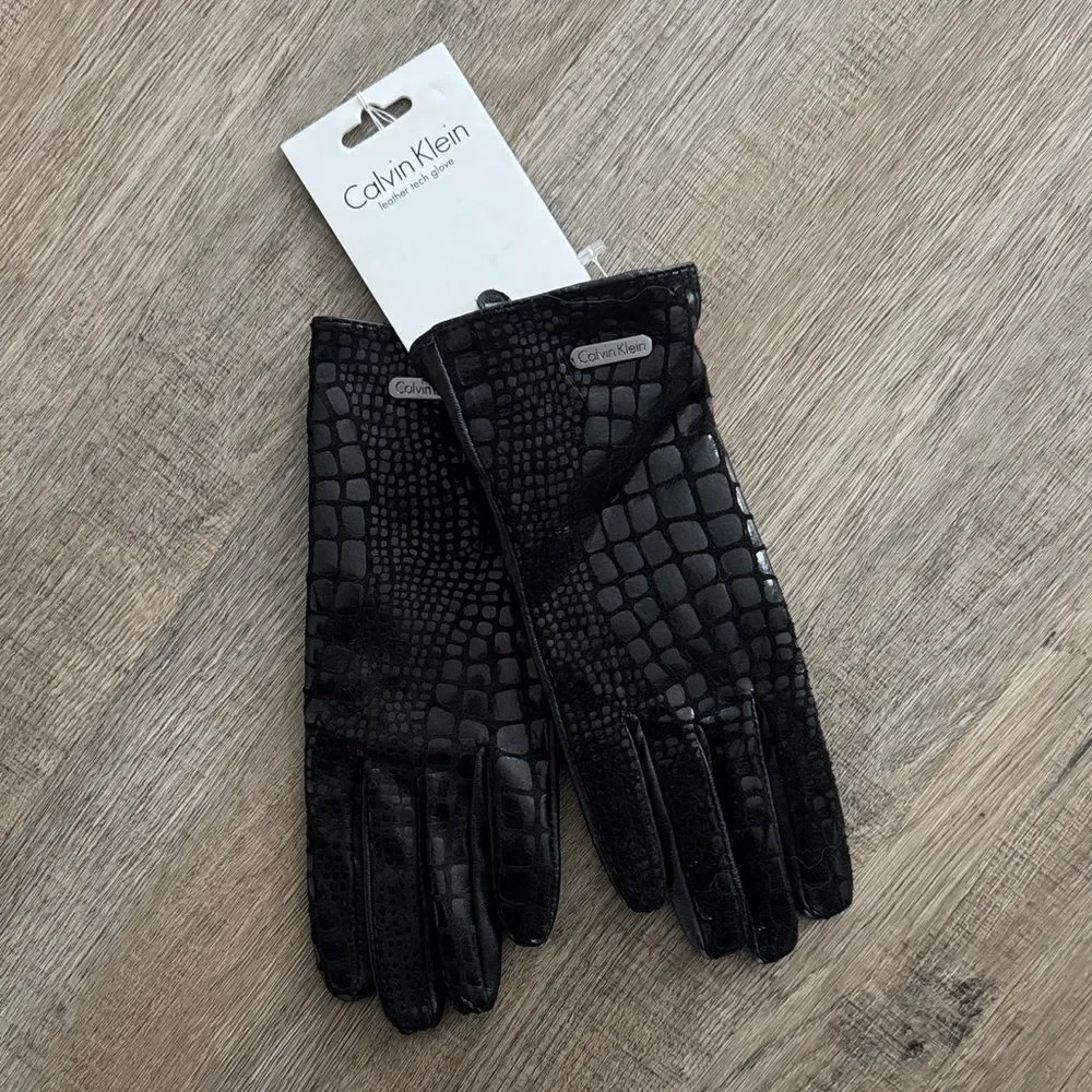 Calvin Klein Black Croc-Embossed Gloves